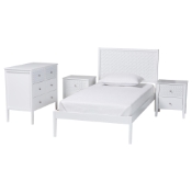 Baxton Studio Lara Twin 4-Piece Bedroom Set - Modern Wood Bed Frame with Matching Nightstands and Dresser, Decorative Laser-Cut Overlay, White